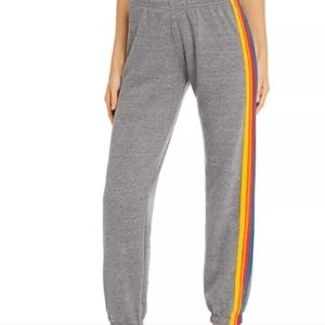 Aviator Nation Sweatpants Grey with Rainbow Stripes